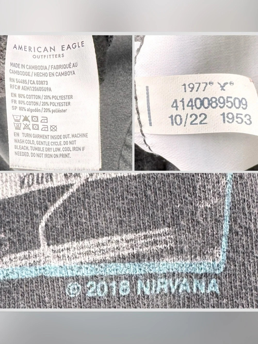 American Eagle Nirvana Sweatshirt Grey Blue Graphic Crewneck Oversized Slouchy M - Picture 4 of 10